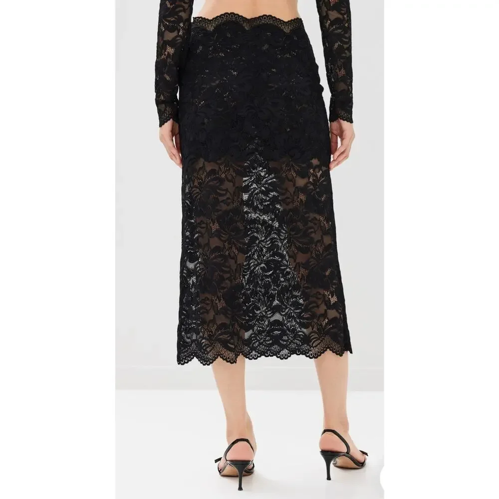 New Rabanne black semi sheer lace midi skirt Sz 36 Whimsigoth Romantic Designer